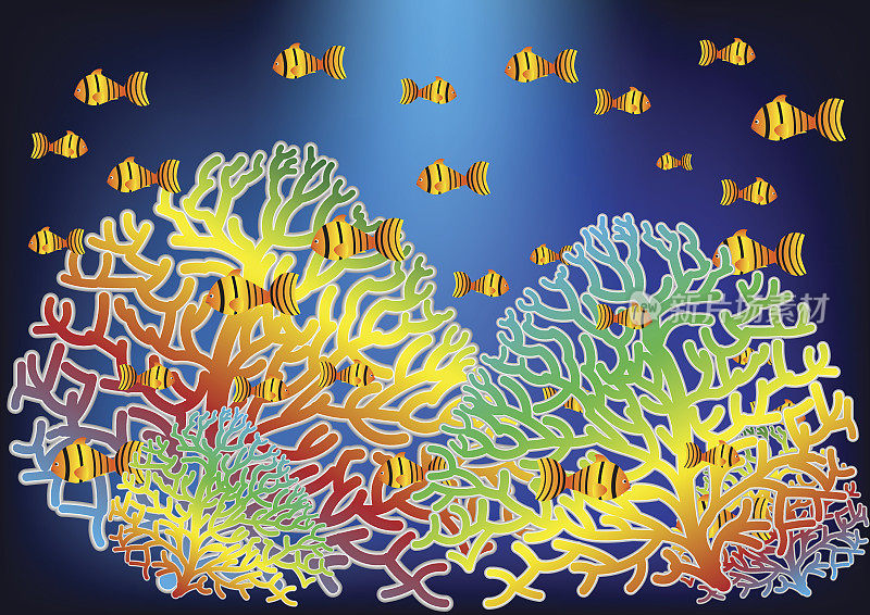 Concept and idea color coral undersea and fish. Abstract flat undersea and aquarium background. Vector EPS10